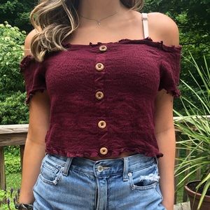 Maroon Crop Top with Buttons